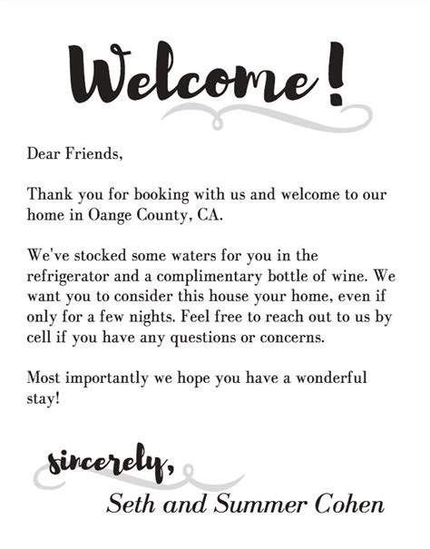 Printable Custom Welcome Note Welcome To Our Home Welcome Etsy