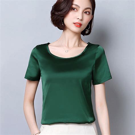 New Korea Fashion Summer Short Sleeve Plus Size Silk Shirts Women