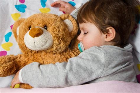 Child Sleeping With Teddy Bear Stock Image Image Of Eyes Cute 27877645