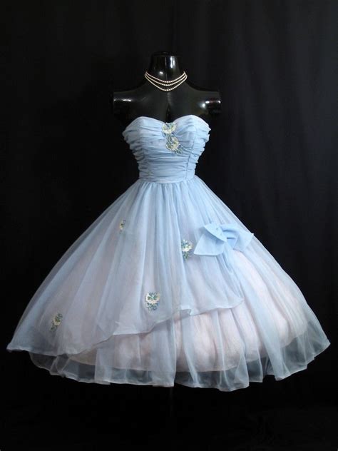 vintage 1950 s 50s strapless blue chiffon organza party prom wedding dress ebay vintage
