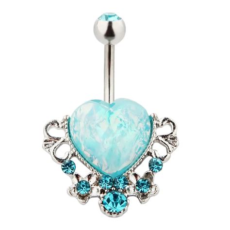 Belly Piercing 2017 316l Surgical Steel Blue Rhinestone Heart Belly Button Rings Navel Rings