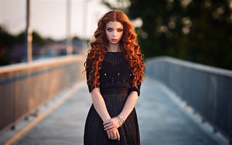 Long Hair Model Woman Blue Eyes Redhead Girl Depth Of Field
