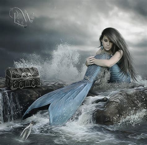 Fantasy Mermaid Square Art Print Of Siren Near Ocean Waves Mermaid