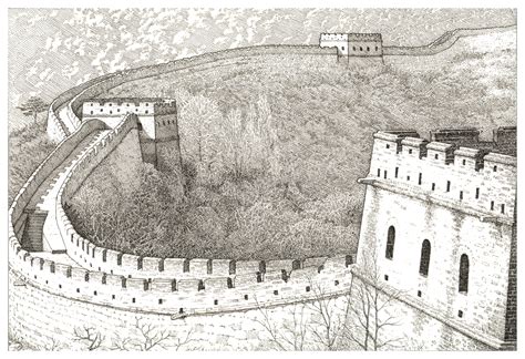 Great Wall Of China Drawing Pencil Sketch Colorful Realistic Art