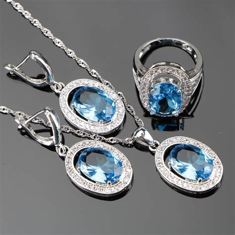 Buy 3pcs Ladies Blue Stones Jewelry Sets 925 Sterling
