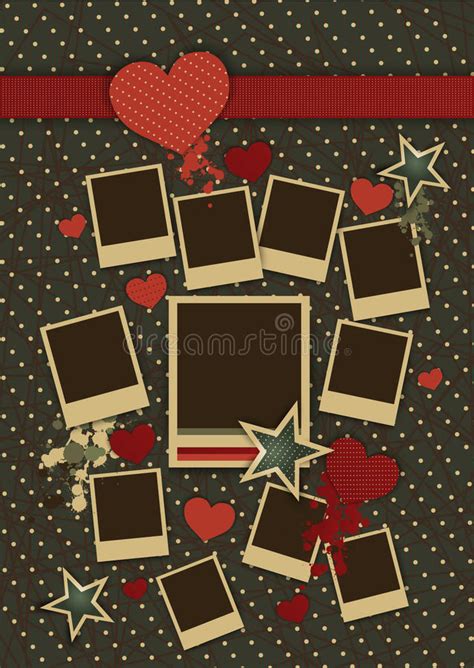Vintage Collage Of Vector Photo Frames With Hearts Stock Vector