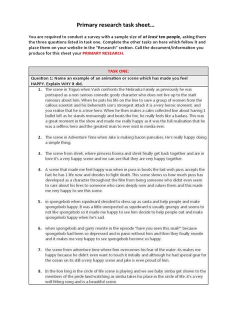 Primary Research Task Sheet With Audio Pdf