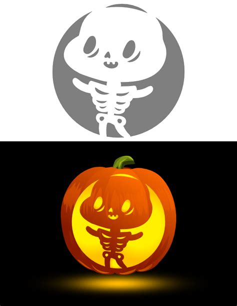 Printable Cute Skeleton Pumpkin Stencil