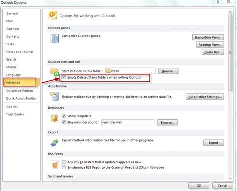 How To Configure Outlook 2010 To Empty Deleted Items Folder On Exit I
