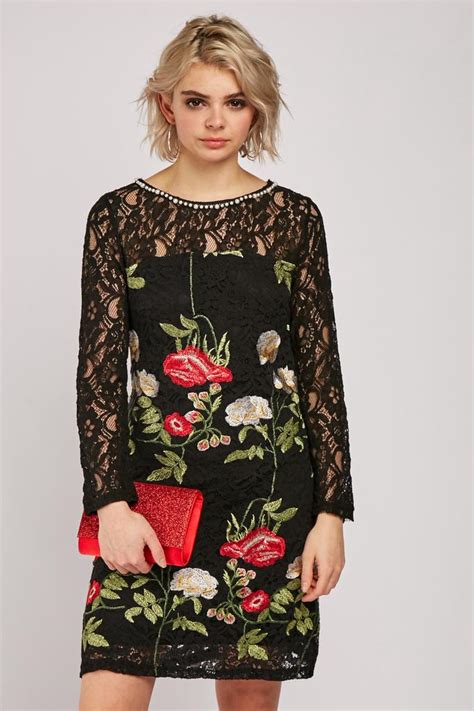 Buy Embroidered Lace Overlay Shift Dress At Affordable Prices — Free