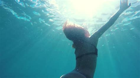 Woman In Bikini Swimming Underwater Stock Footage Video Royalty