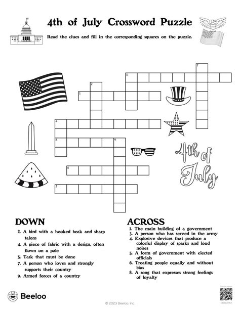 4th Of July Crossword Puzzle • Beeloo Printable Crafts For Kids 0e06qpxex