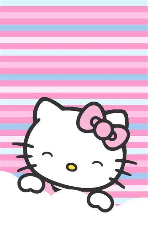 The Hello Kitty Wallpaper Is Pink Blue And White Stripes With A Bow On It
