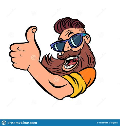 Hipster Man Bearded Thumb Up Stock Vector Illustration Of Caucasian