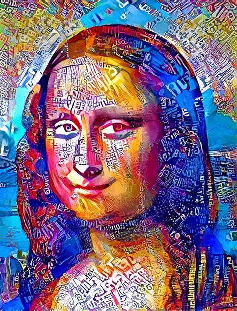 Colorful Mona Lisa Portrait With Blue Orange And Magenta Color Scheme