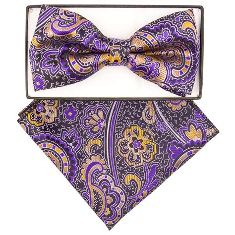 Classico Italiano Purple Plum Caramel Paisley Silk Bow Tie Hanky