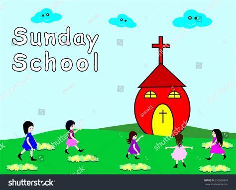 Sunday Schoolchildren Go To Sunday School Vector Illustration