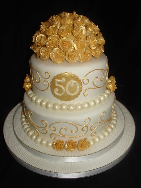 Golden (50Th) Wedding Anniversary Fondant Cake - CakeCentral.com
