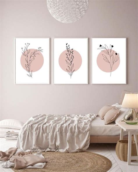 Set of 3 botanical prints, Beige art print, Neutral wall art print