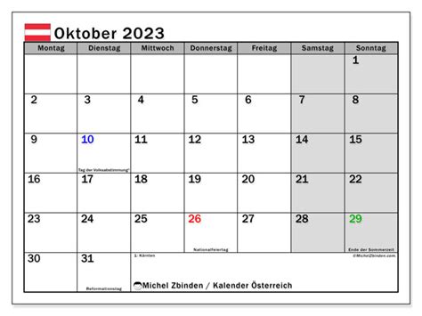 Kalender Oktober 2023 Österreich Michel Zbinden De