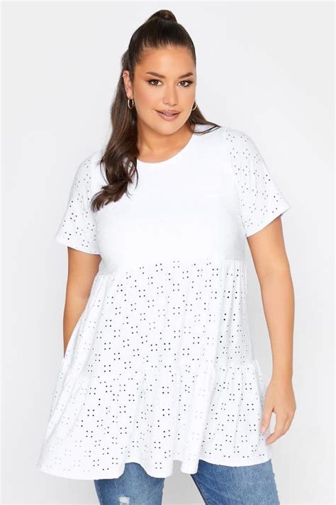 Limited Collection Plus Size White Broderie Anglaise Tiered Smock Top