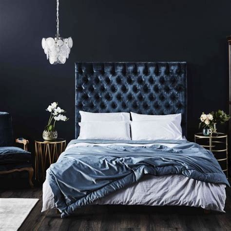 Louie Queen Bedhead Midnight Blue Velvet Bedheads Bedroom