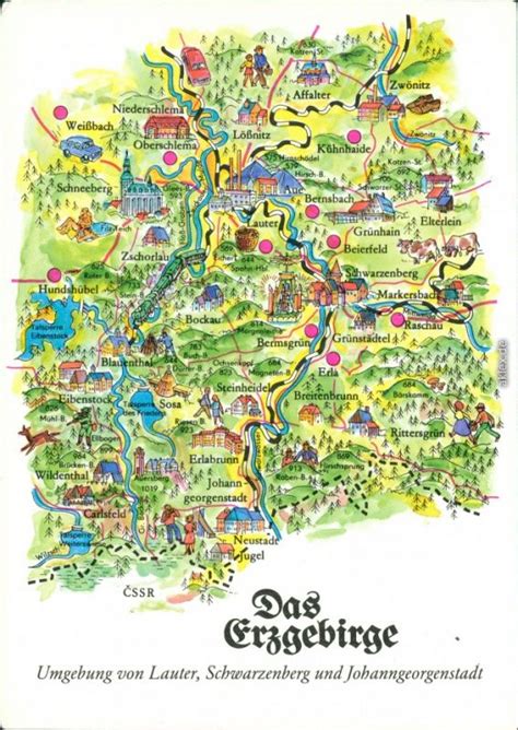Knapp nördlich der kammlinie liegt die grenze zwischen deutschland und tschechien. Landkarte Erzgebirge Deutschland - Top Sehenswürdigkeiten