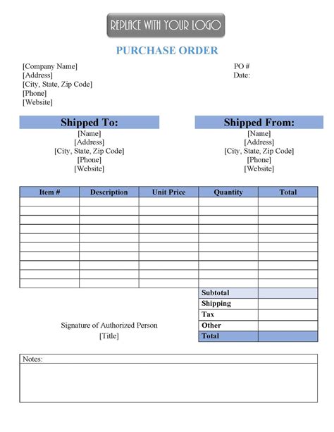 Purchase Order Form Template Word