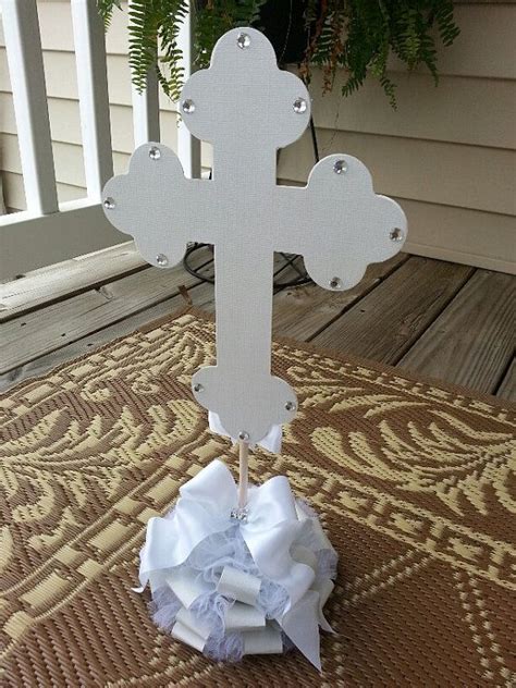 Pearlized Off White Cross Centerpiece By Thecarriageshoppe