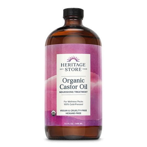Heritage Store Organic Castor Oil Cold Pressed Rich Hydration For