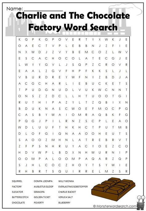 Charlie And The Chocolate Factory Word Search Chocolate Factory