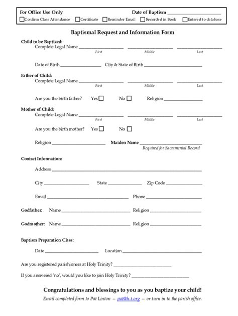 Fillable Online Baptismal Request And Information Form Fax Email Print