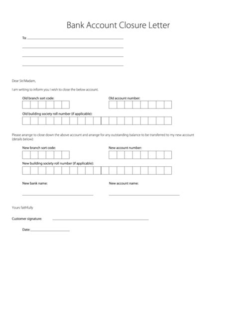 fillable bank account closure letter template printable