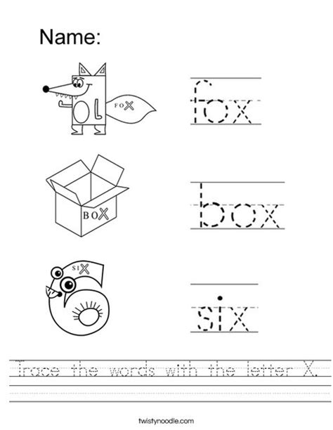 Trace The Words With The Letter X Worksheet Twisty Noodle