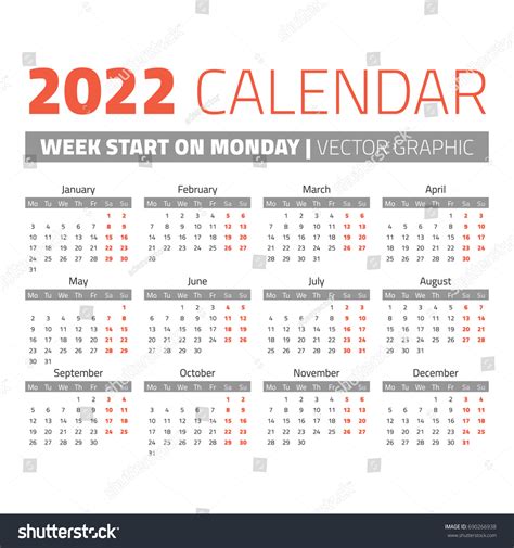 Simple 2022 Year Calendar Week Starts Stock Vector 690266938 Shutterstock