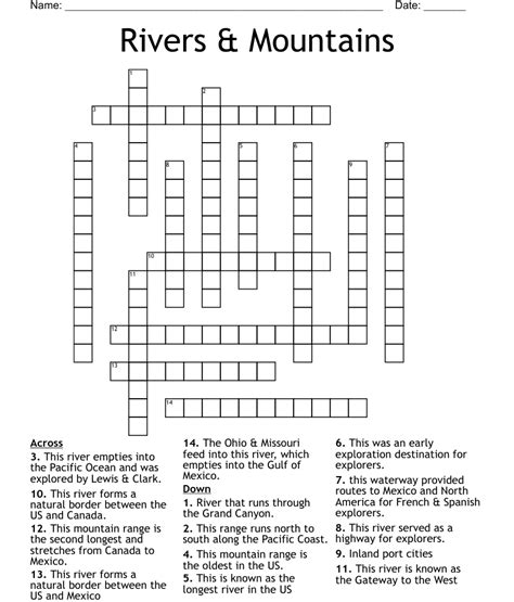 Rivers And Mountains Crossword Wordmint