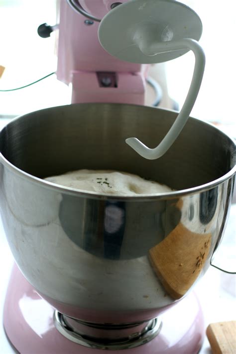bread mixer dough stand kitchenaid hook knead recipe rosemary walnut rolls baking oil pink basis