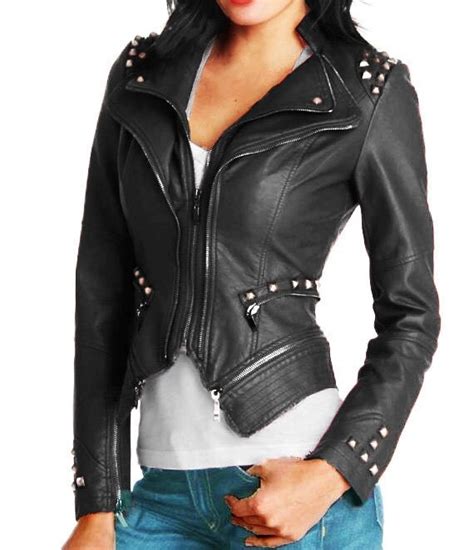Womens Studded Real Leather Biker Jacket Steam By Vintageschap