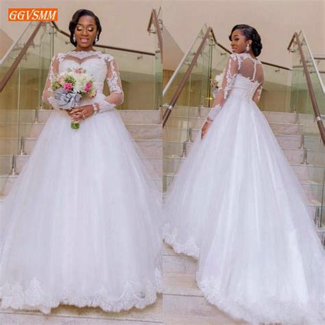 Excellent Nigerian Arabic Wedding Dresses Long Sleeve Illusion White