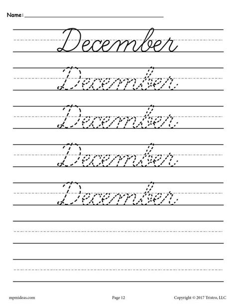 12 Free Months Of The Year Cursive Handwriting Worksheets Cursive
