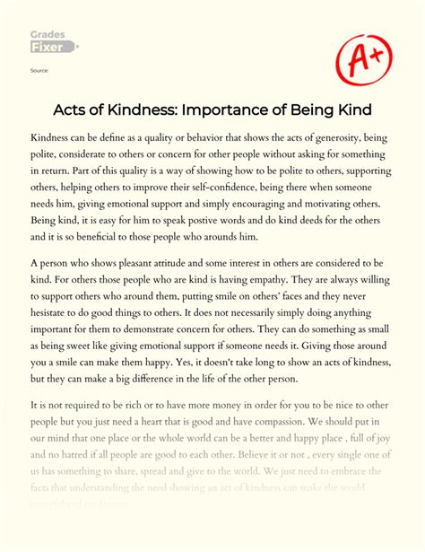 Acts Of Kindness Importance Of Being Kind Essay Example 792 Words