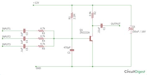 Simple Audio Mixer Circuit With Fet 2n3819 Circuit Diagram