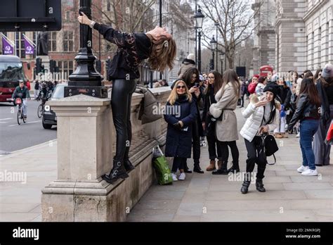 Tourists Take Selfies At Great George Street Westminster One Of London