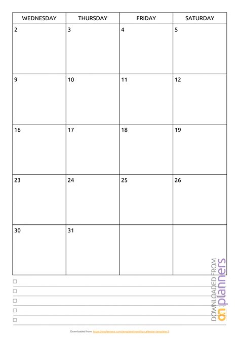 9 Printable Monthly Calendar Template Template Free Download Blank