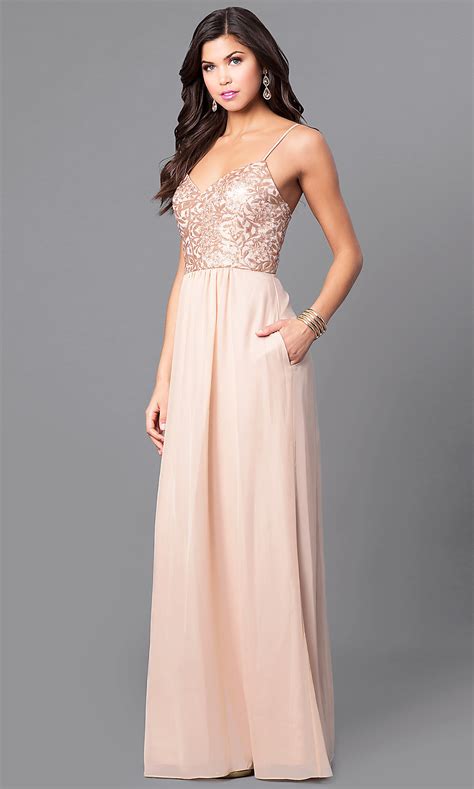 Gold Chiffon Prom Dress With Sequin Bodice Promgirl