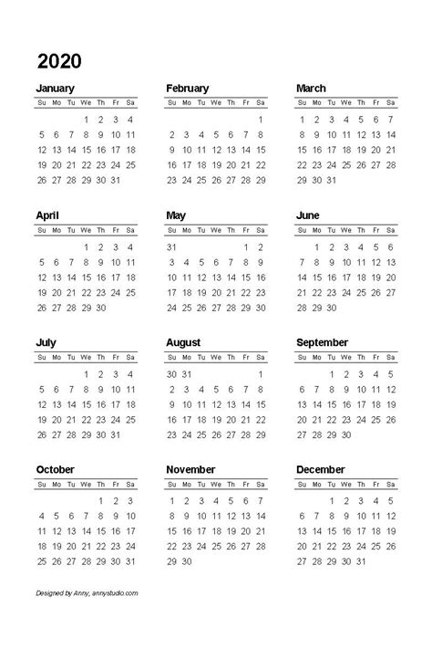 Print Pocket Size Calendar For 2020