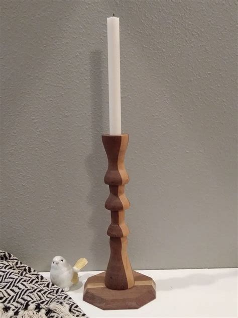 Vintage Hand Turned Wood Candlestick Candle Holder Unique One Etsy