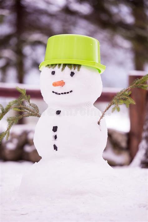 Smiling Snowman With Green Hat Stock Image Image Of Snowmen