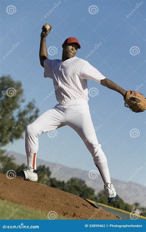 Baseball Pitcher Throwing Ball During Game Stock Photo Image Of