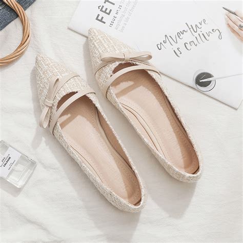 Beige Shoes Woman Flat Pointed Comfortable Pointed Toe Flats Women